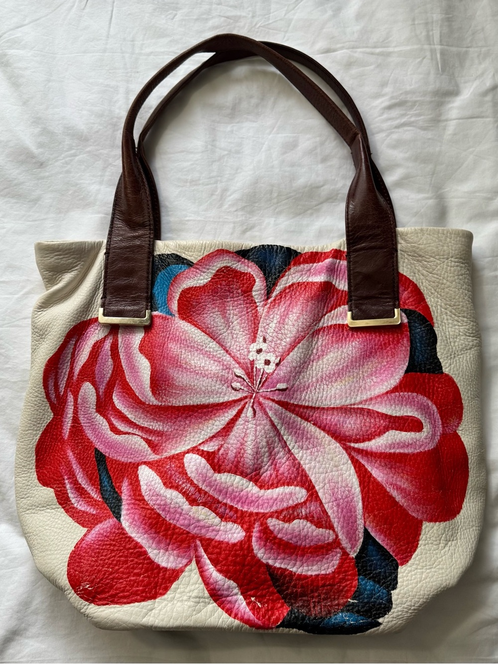 Ellliot Lucca Handpainted Intreccio “Rose” Leather Tote Bag